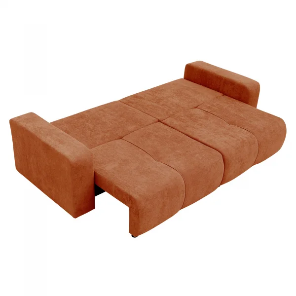 Divano letto 3 posti 248x90cm con contenitore in tessuto velo rosso mattone Floty