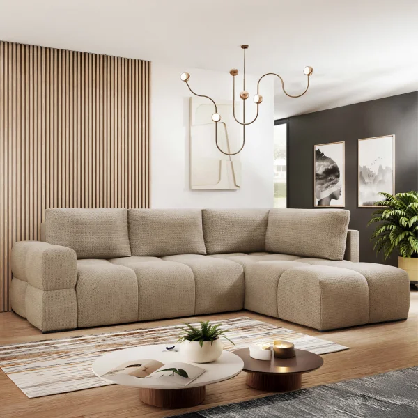 Divano letto angolare 3 posti 267x185cm box contenitore beige sabbia Sottovoce