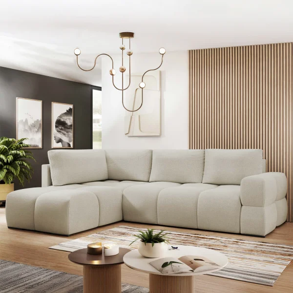 Divano letto angolare 3 posti 267x185cm box contenitore beige Sottovoce