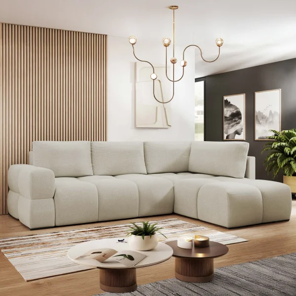 Divano letto angolare 3 posti 267x185cm box contenitore beige Sottovoce
