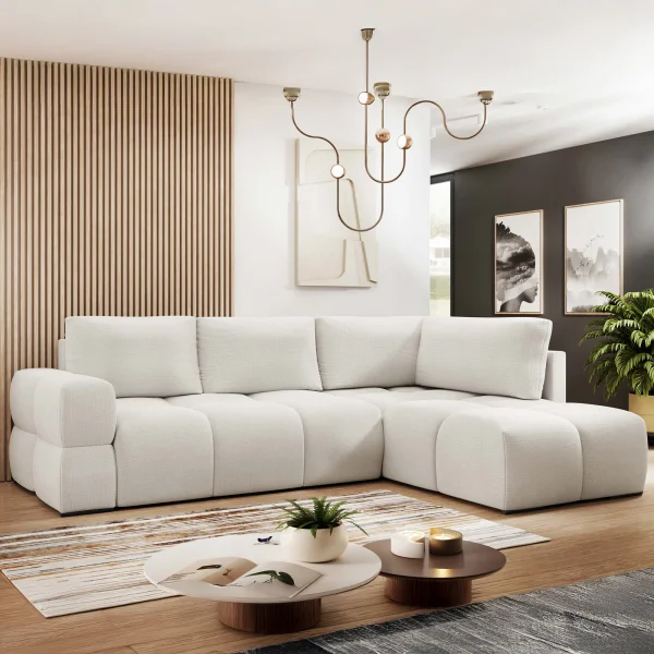 Divano letto angolare 3 posti 267x185cm box contenitore bianco perla Sottovoce