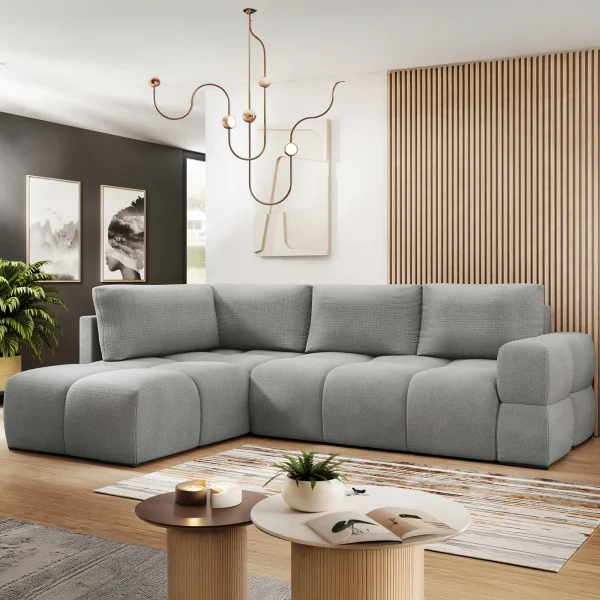 Divano letto angolare 3 posti 267x185cm box contenitore grigio Sottovoce