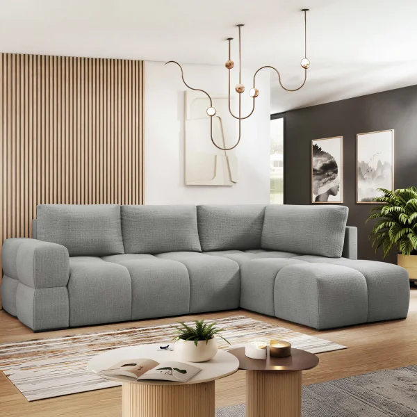 Divano letto angolare 3 posti 267x185cm box contenitore grigio Sottovoce