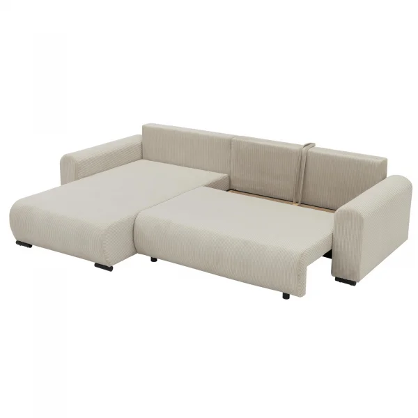 Divano letto angolare 4 posti 285x188cm con contenitore tessuto velluto a coste beige Soft