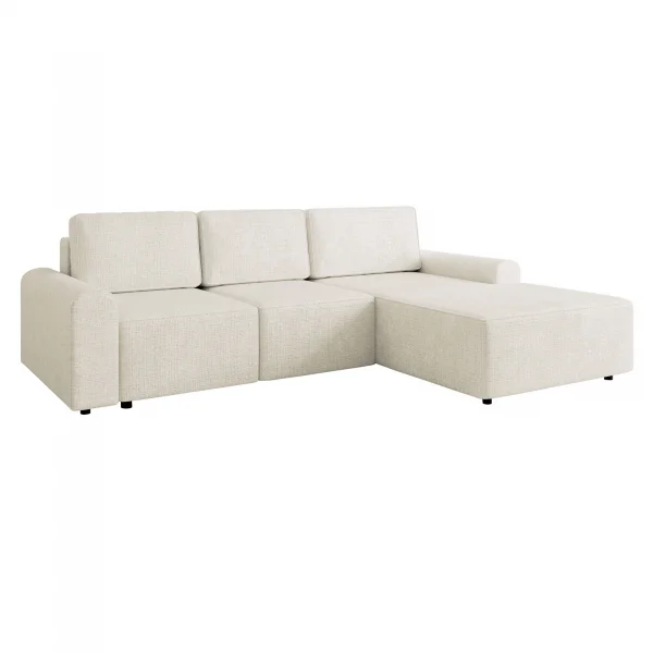 Divano letto angolare destra 3 posti 258x168 cm con contenitore a trama sottile beige Olivon
