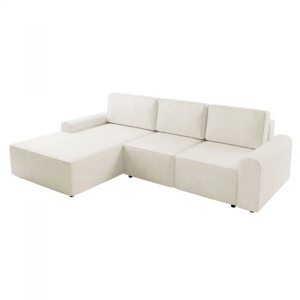 Divano letto angolare sinistra 3 posti 258x168 cm con contenitore a trama sottile beige Olivon