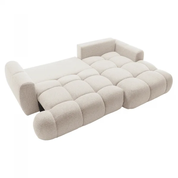 Divano letto con angolo a destra 4 posti 270x173cm con contenitore tessuto bouclé bianco crema Litos