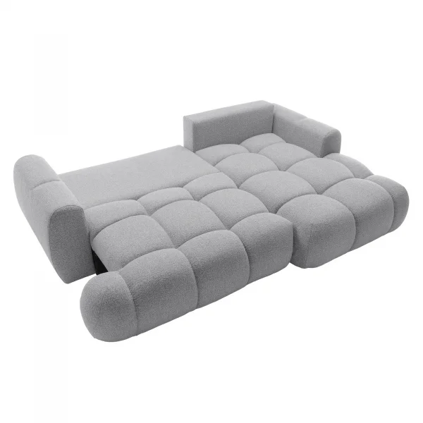 Divano letto con angolo a destra 4 posti 270x173cm con contenitore tessuto bouclé grigio chiaro Litos