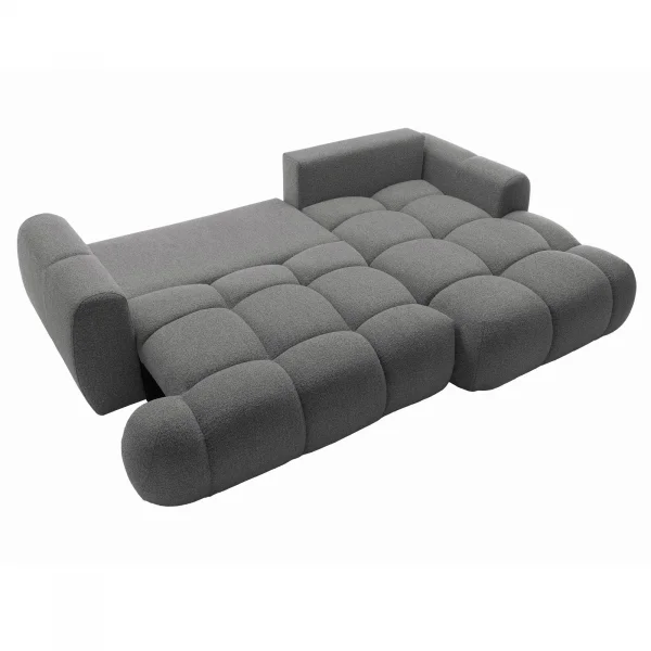 Divano letto con angolo a destra 4 posti 270x173cm con contenitore tessuto bouclé grigio scuro Litos