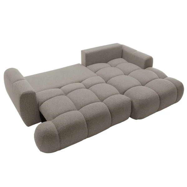 Divano letto con angolo a destra 4 posti 270x173cm con contenitore tessuto bouclé grigio tortora Litos