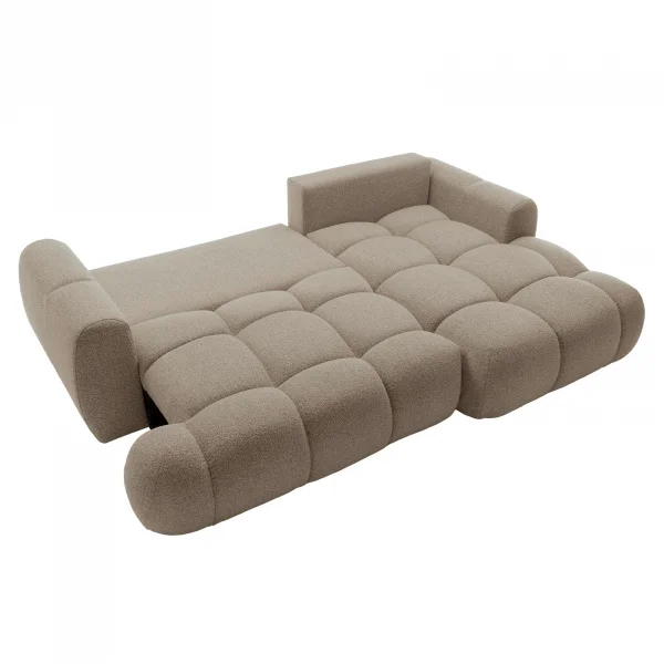 Divano letto con angolo a destra 4 posti 270x173cm con contenitore tessuto bouclé marrone chiaro Litos
