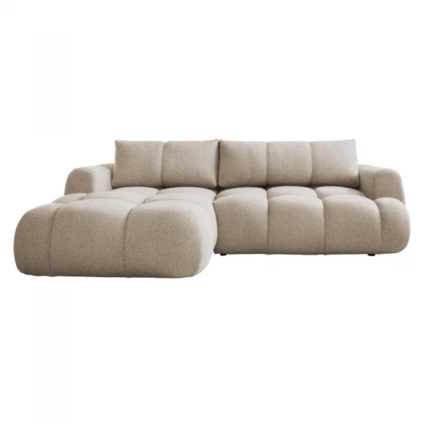 Divano letto con angolo a sinistra 4 posti 270x173cm con contenitore tessuto bouclé beige Litos