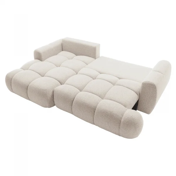 Divano letto con angolo a sinistra 4 posti 270x173cm con contenitore tessuto bouclé bianco crema Litos