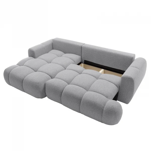 Divano letto con angolo a sinistra 4 posti 270x173cm con contenitore tessuto bouclé grigio chiaro Litos