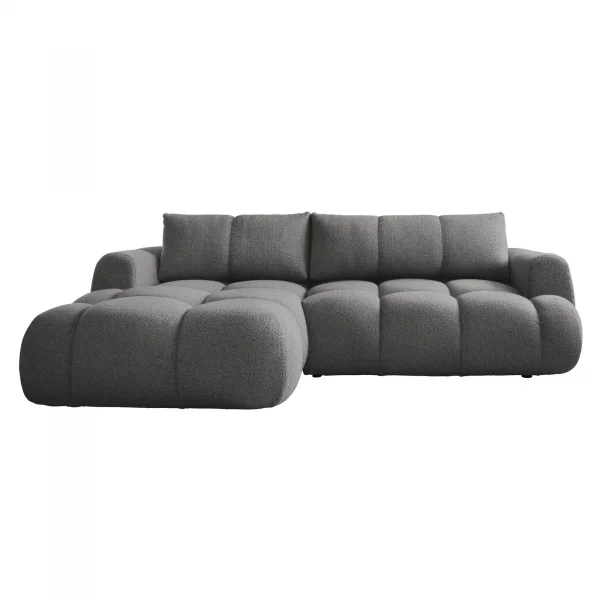 Divano letto con angolo a sinistra 4 posti 270x173cm con contenitore tessuto bouclé grigio scuro Litos