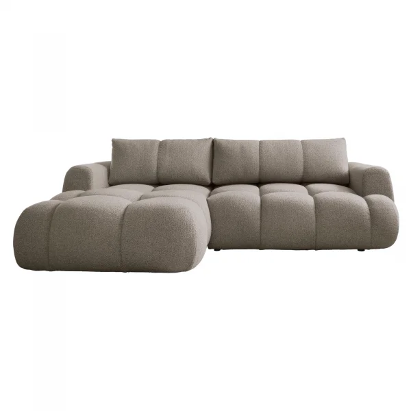 Divano letto con angolo a sinistra 4 posti 270x173cm con contenitore tessuto bouclé grigio tortora Litos