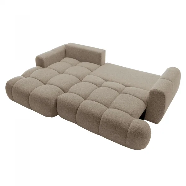 Divano letto con angolo a sinistra 4 posti 270x173cm con contenitore tessuto bouclé marrone chiaro Litos