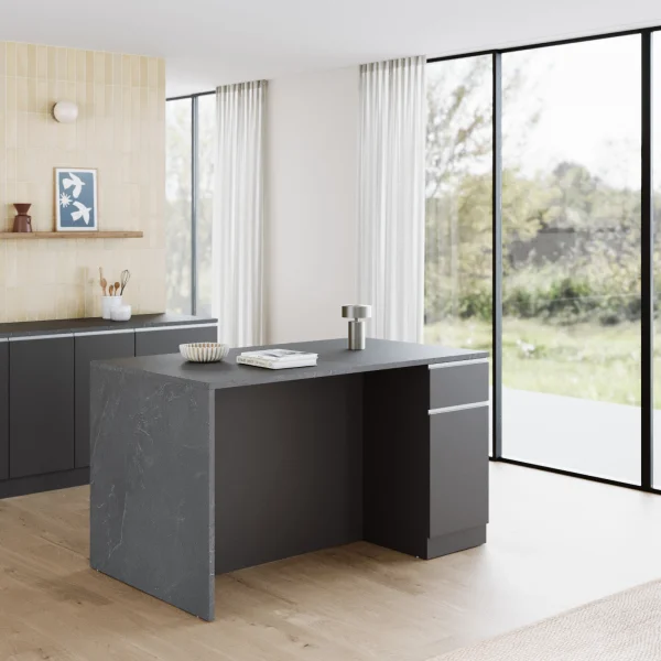 Isola cucina centrale 160x90 cm 2 ante 2 cassetti antracite piano grigio pietra Gourmet