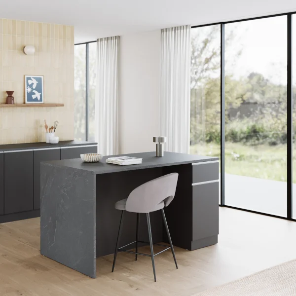 Isola cucina centrale 160x90 cm 2 ante 2 cassetti antracite piano grigio pietra Gourmet