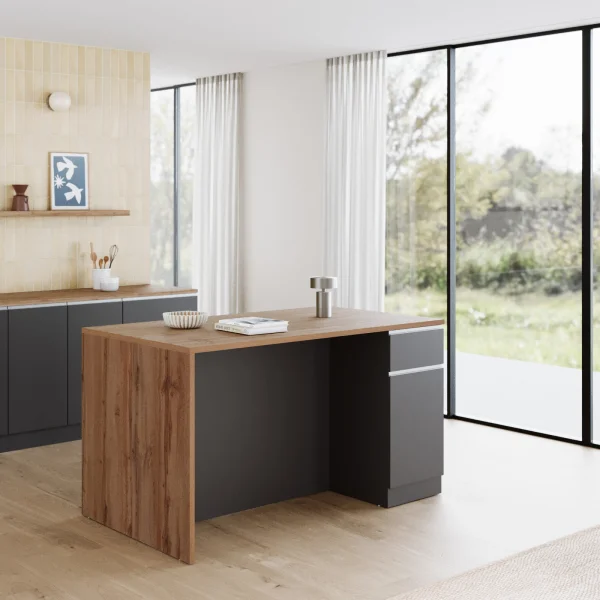 Isola cucina centrale 160x90 cm 2 ante 2 cassetti antracite piano rovere Gourmet