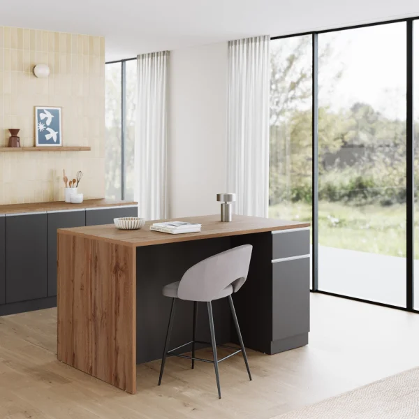 Isola cucina centrale 160x90 cm 2 ante 2 cassetti antracite piano rovere Gourmet