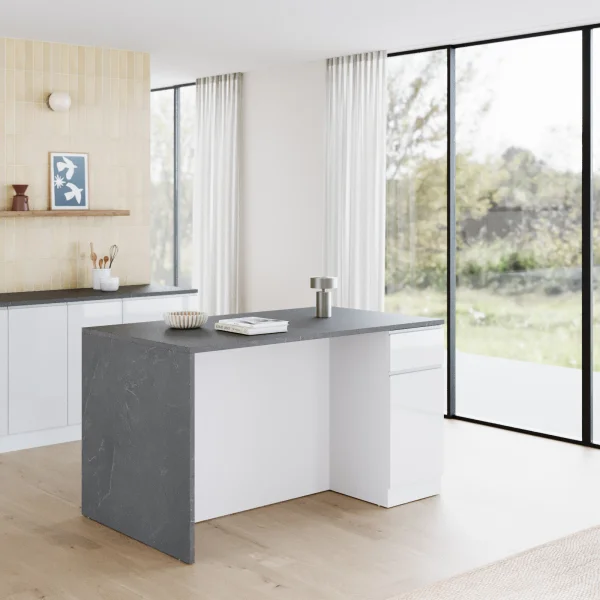 Isola cucina centrale 160x90 cm 2 ante 2 cassetti bianco piano grigio pietra Gourmet