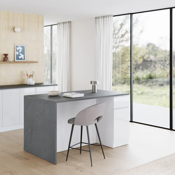 Isola cucina centrale 160x90 cm 2 ante 2 cassetti bianco piano grigio pietra Gourmet