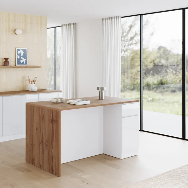 Isola cucina centrale 160x90 cm 2 ante 2 cassetti bianco piano rovere Gourmet