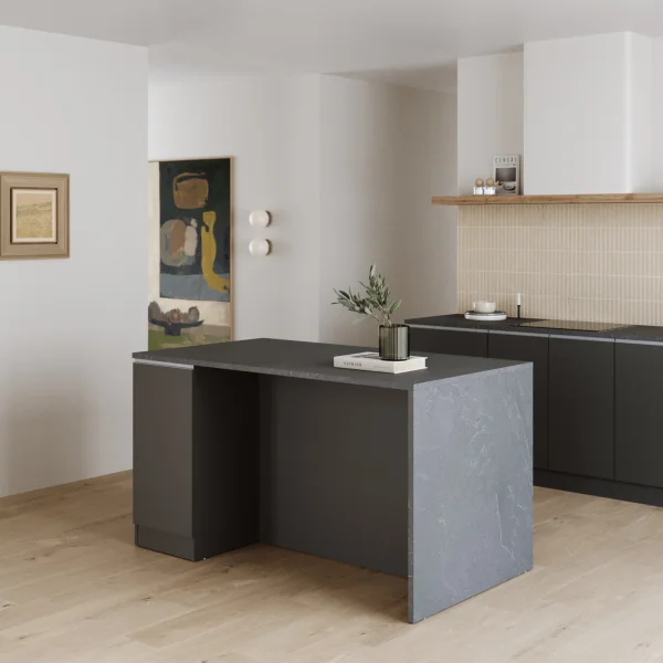 Isola cucina centrale 160x90 cm 2 ante antracite piano grigio pietra Gourmet