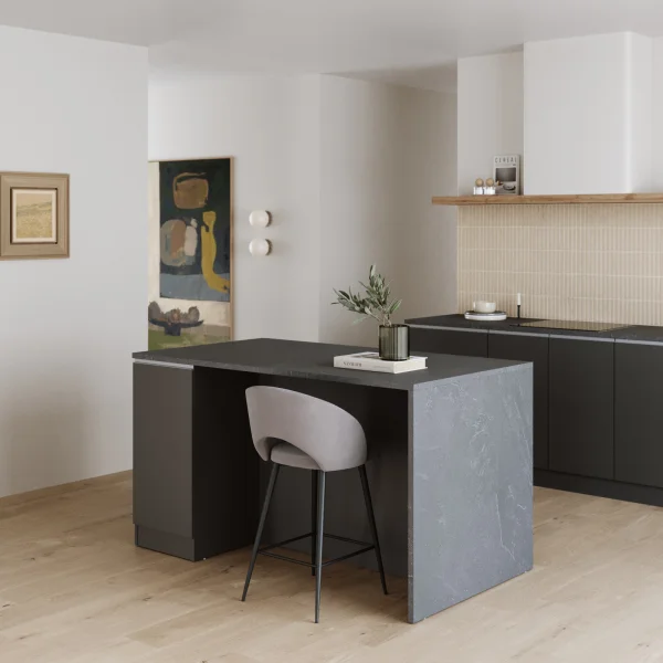 Isola cucina centrale 160x90 cm 2 ante antracite piano grigio pietra Gourmet