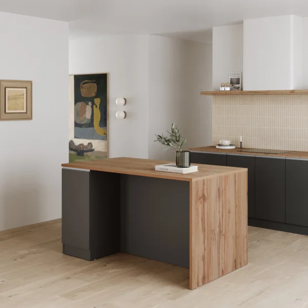 Isola cucina centrale 160x90 cm 2 ante antracite piano rovere Gourmet