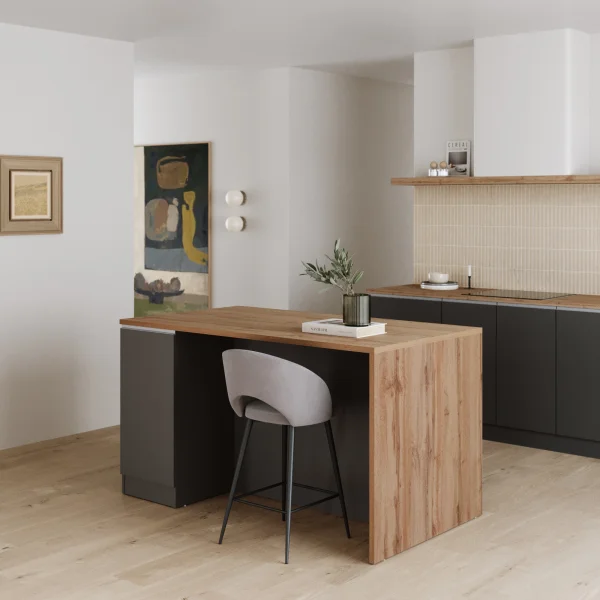 Isola cucina centrale 160x90 cm 2 ante antracite piano rovere Gourmet
