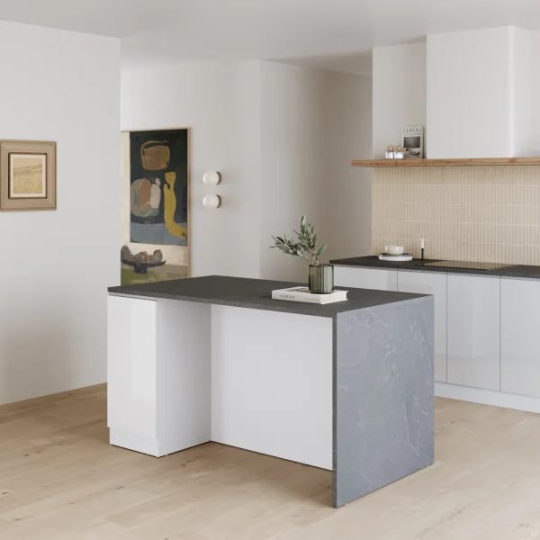 Isola cucina centrale 160x90 cm 2 ante bianco piano grigio pietra Gourmet