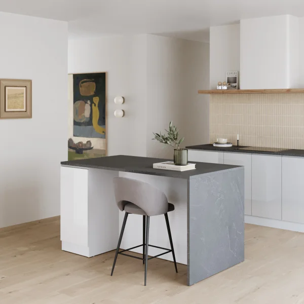 Isola cucina centrale 160x90 cm 2 ante bianco piano grigio pietra Gourmet