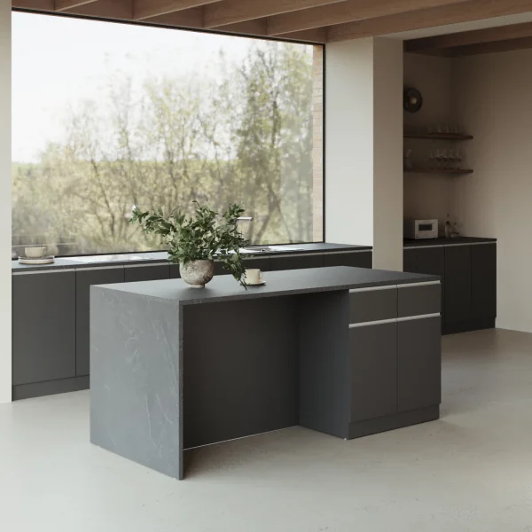 Isola cucina centrale 200x90 cm 4 ante 4 cassetti antracite piano grigio pietra Gourmet