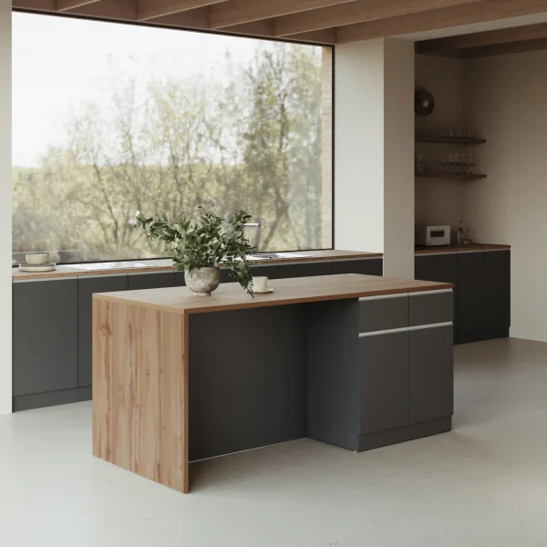 Isola cucina centrale 200x90 cm 4 ante 4 cassetti antracite piano rovere Gourmet