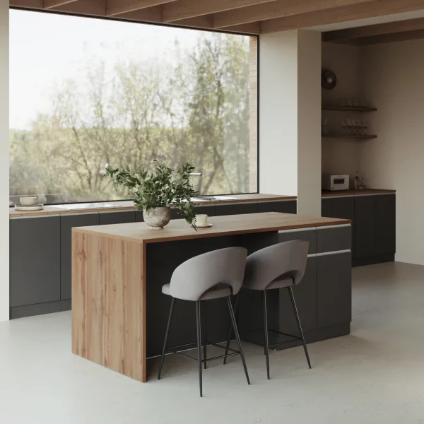 Isola cucina centrale 200x90 cm 4 ante 4 cassetti antracite piano rovere Gourmet
