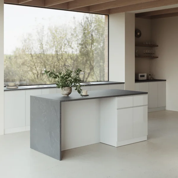 Isola cucina centrale 200x90 cm 4 ante 4 cassetti bianco piano grigio pietra Gourmet