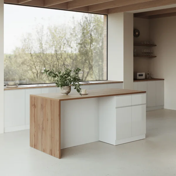 Isola cucina centrale 200x90 cm 4 ante 4 cassetti bianco piano rovere Gourmet
