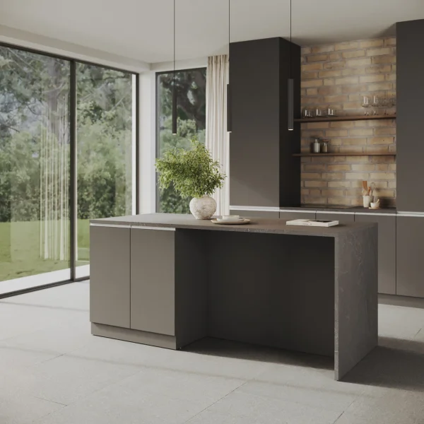 Isola cucina centrale 200x90 cm 4 ante antracite piano grigio pietra Gourmet
