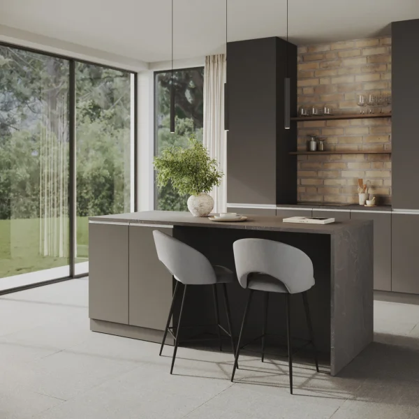 Isola cucina centrale 200x90 cm 4 ante antracite piano grigio pietra Gourmet