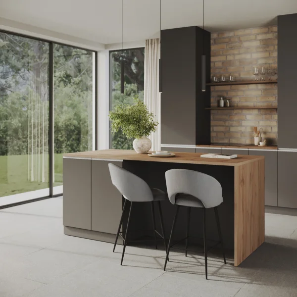 Isola cucina centrale 200x90 cm 4 ante antracite piano rovere Gourmet