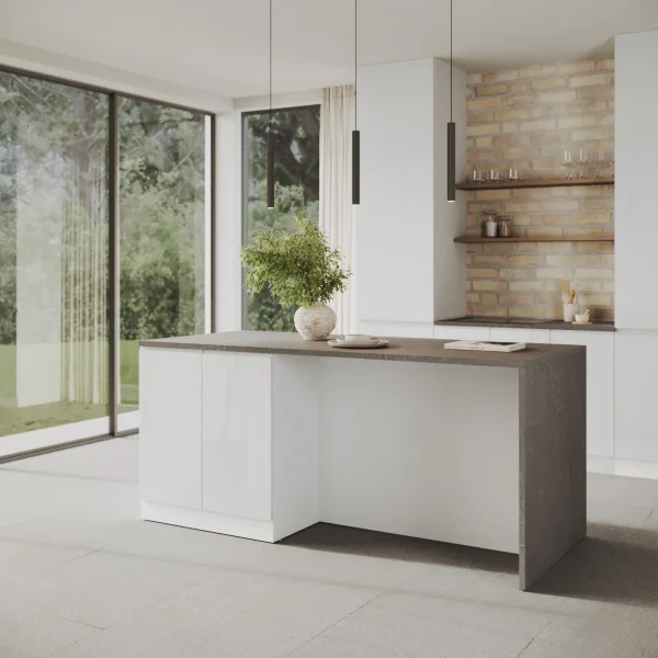 Isola cucina centrale 200x90 cm 4 ante bianco piano grigio pietra Gourmet