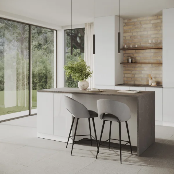 Isola cucina centrale 200x90 cm 4 ante bianco piano grigio pietra Gourmet