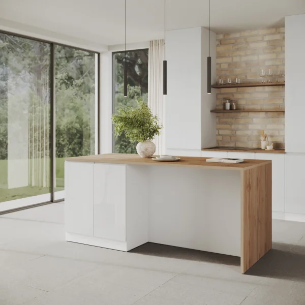 Isola cucina centrale 200x90 cm 4 ante bianco piano rovere Gourmet