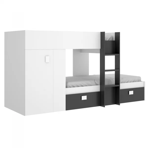 Letto a castello per bambini con armadio 271x150cm nero bianco Pooh