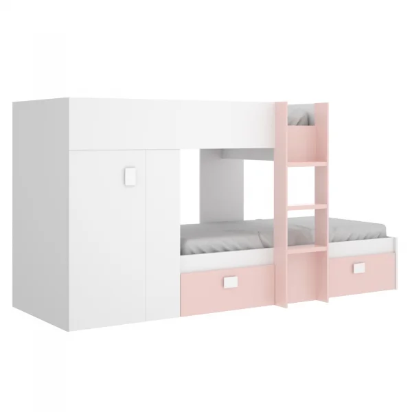 Letto a castello per bambini con armadio 271x150cm rosa bianco Pooh