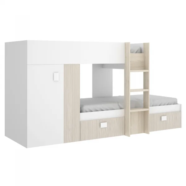 Letto a castello per bambini con armadio 271x150cm rovere bianco Pooh