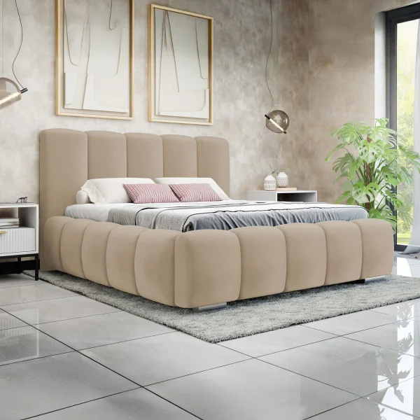 Letto alla francese 140x200 cm con rete contenitore imbottito beige scuro Cometa