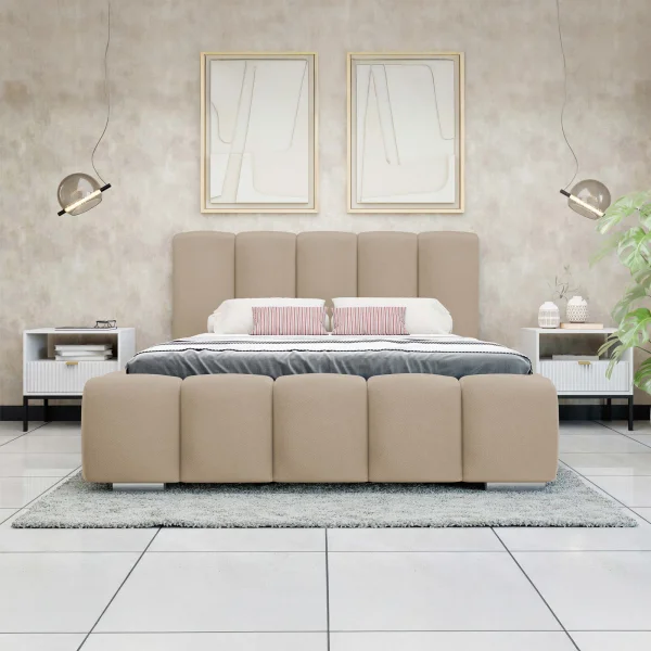 Letto matrimoniale 160x200 cm con rete contenitore imbottito beige scuro Cometa